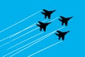 Aerobatic team with fighter aircrafts contrails. Vector silhouette